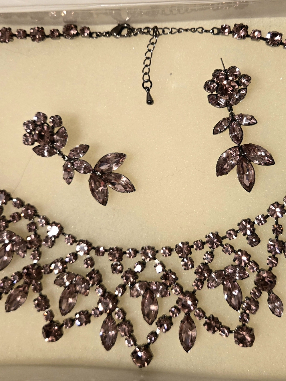 Lavender Crystal Statement Necklace & Earrings Set